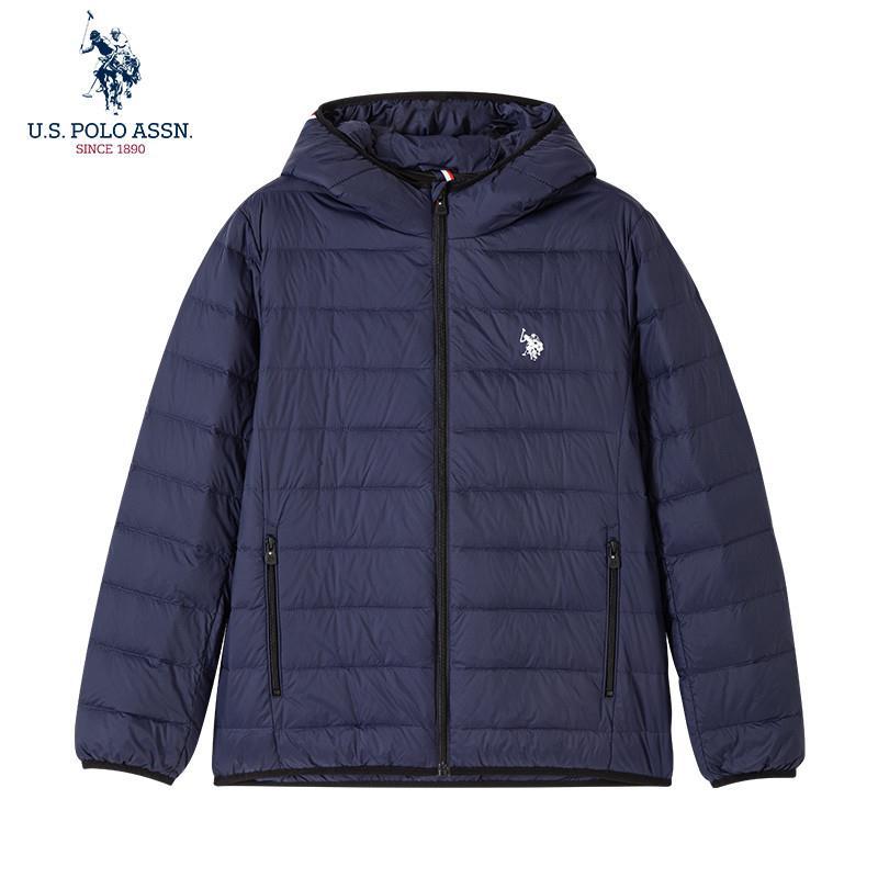Uspoloassn Jaqueta de inverno com capuz American Polo Light Down Jacket Cor sólida All-Match Jaqueta à prova de vento