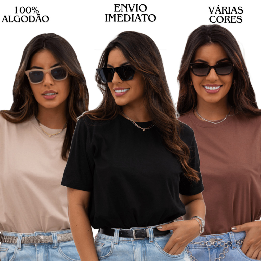 KIT 3 TSHIRTS CAMISETA BÁSICA LISA FEMININA 100% ALGODÃO BLUSA FEMININA BLUSINHA ELEGANTE TRABALHO