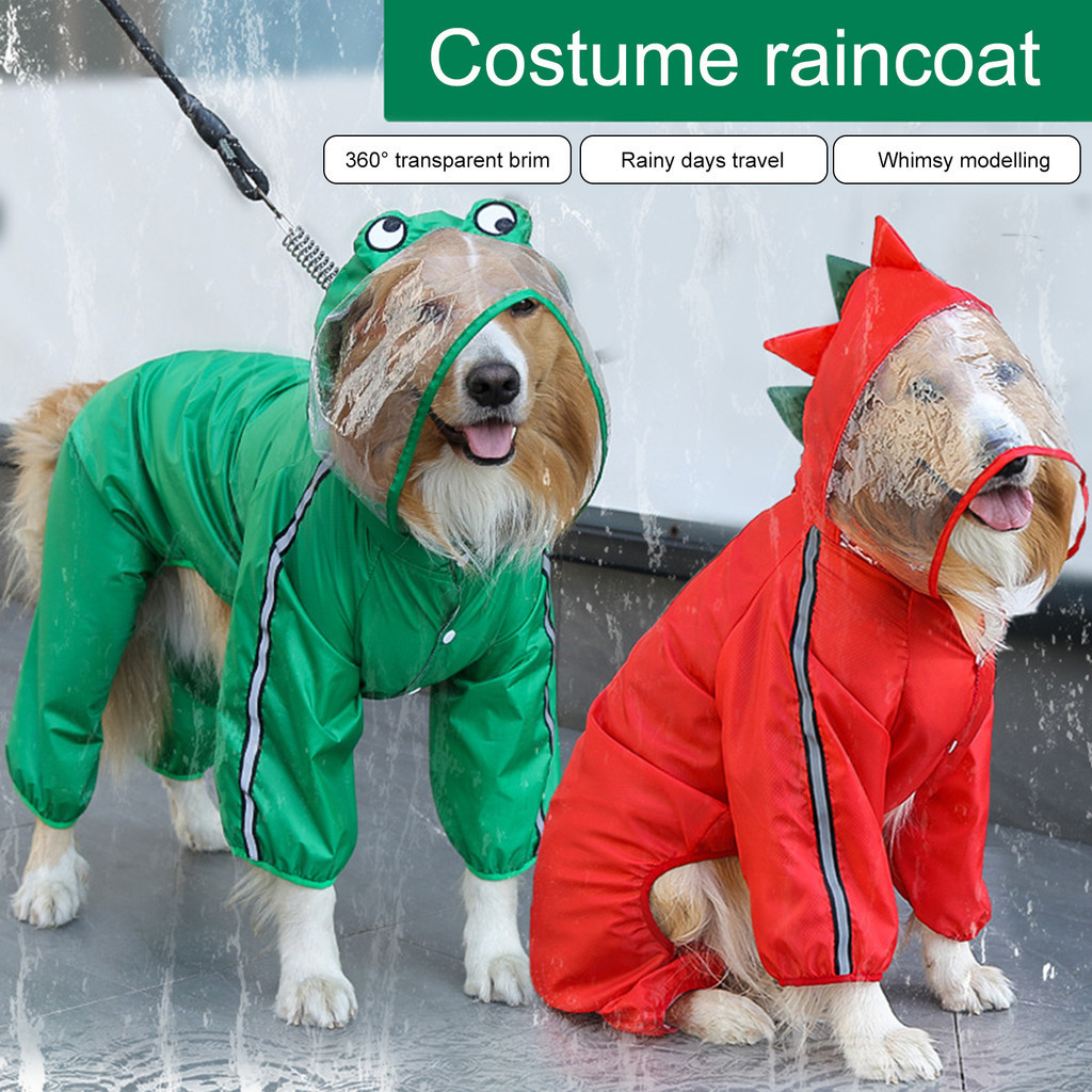 Capa de Chuva para Animais de Estimação Impermeável e Respirável, Macacão para Cães com Capuz, Design Fofo de Dinossauro