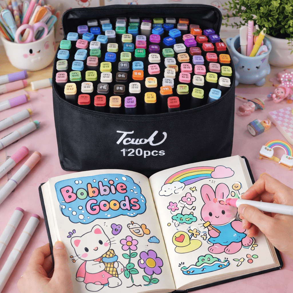 Kit 120 Canetas  Soft Touch Coloridas Dupla Ponta para Desenho com Estojo Organizador em Oferta na Shopee