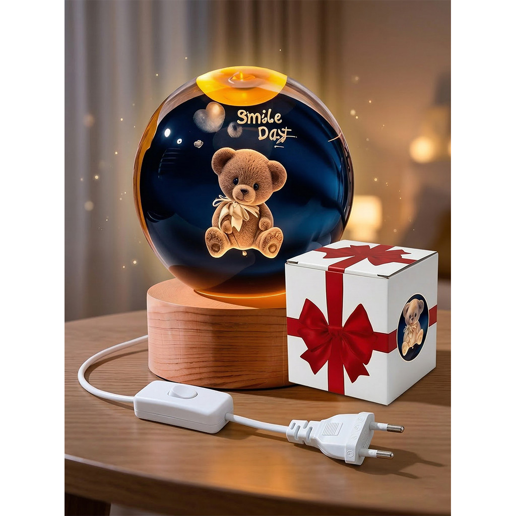 Luminária Abajur Globo Cristal 3d Led Ursinho Tomada Bivolt em Oferta na Shopee