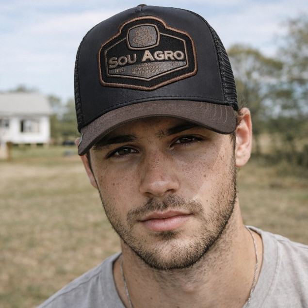 Boné Country Agro Masculino Trucker Aba Curva Bordado Sela De Ouro Premium Sou Agro Estilo Fazendeiro