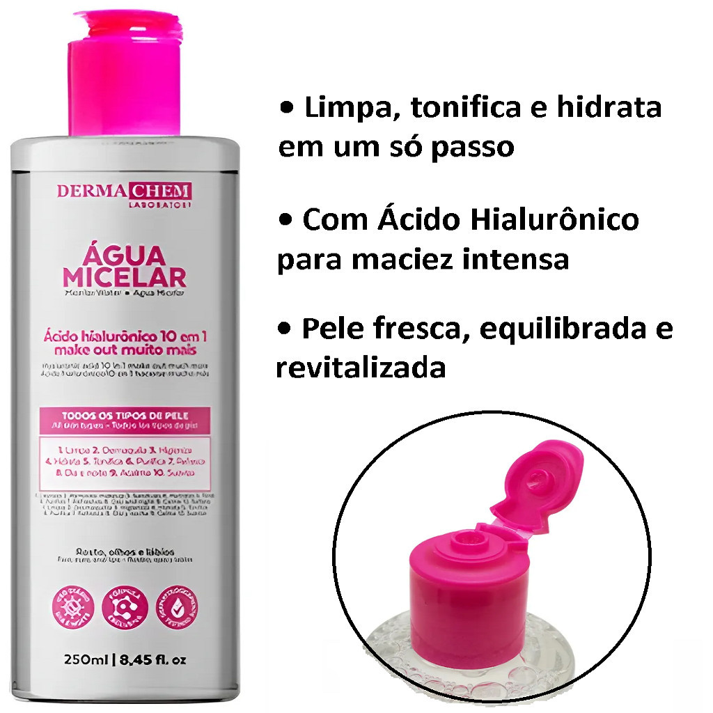 💧 Água Micelar 10em1 Dermachem Hialurônico Pele Suave 🌸 em Oferta na Shopee