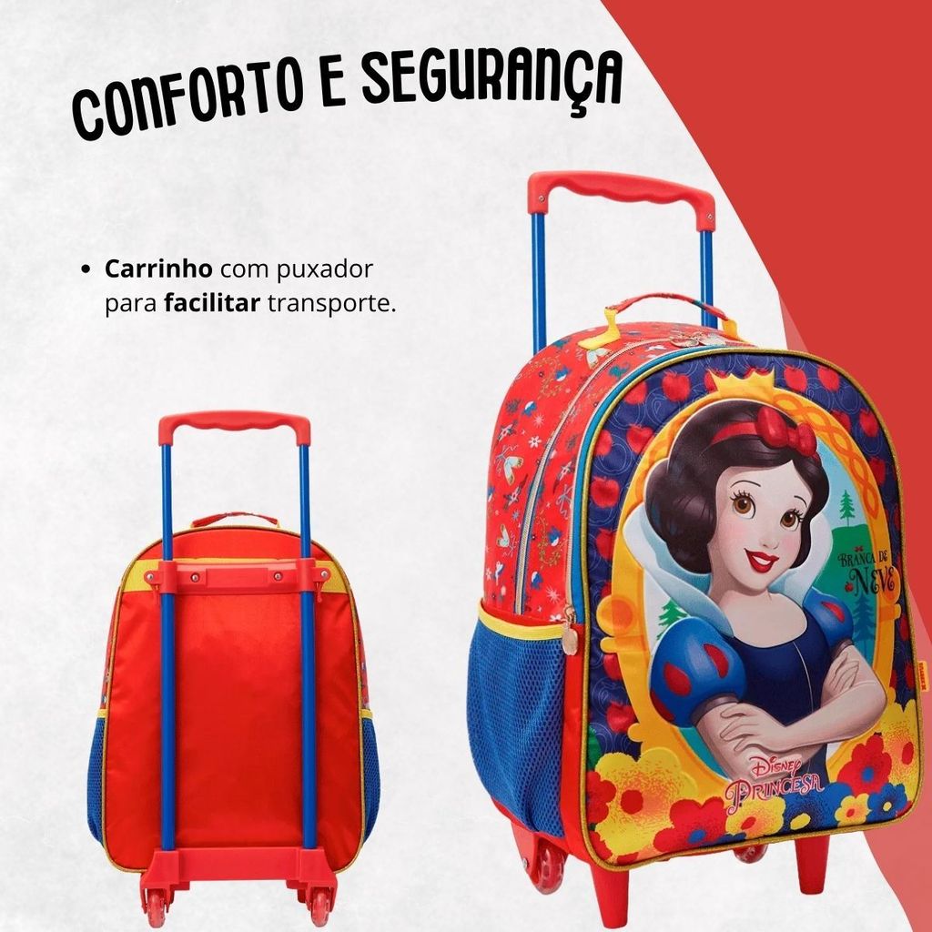 Mochila Branca de Neve de Rodinhas Escolar Infantil XERYUS MENINO MENINA  viagem BOLSA