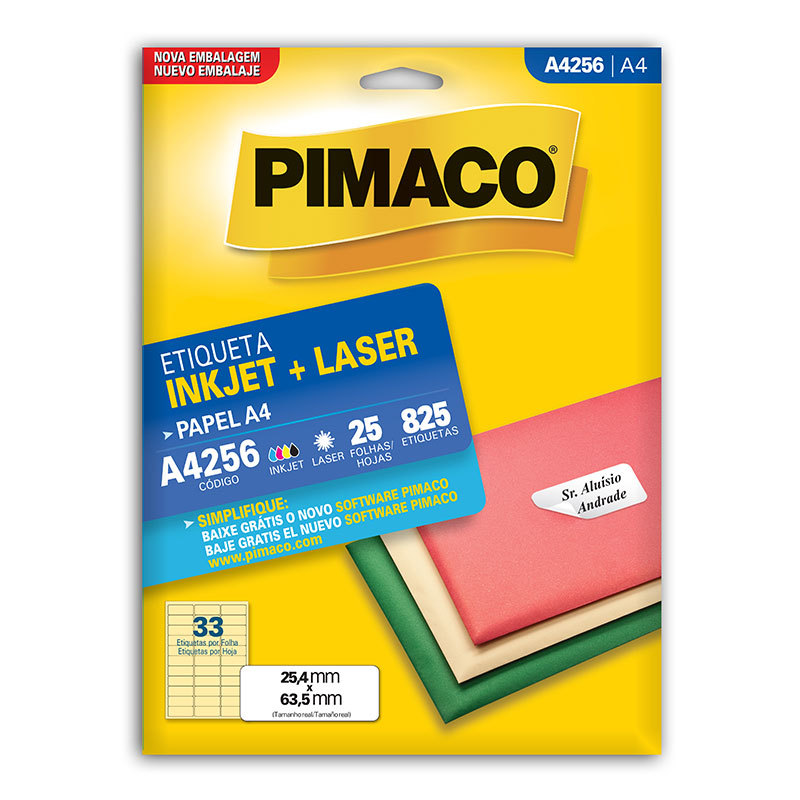 Etiqueta inkjet/laser A4256 com 25 folhas Pimaco