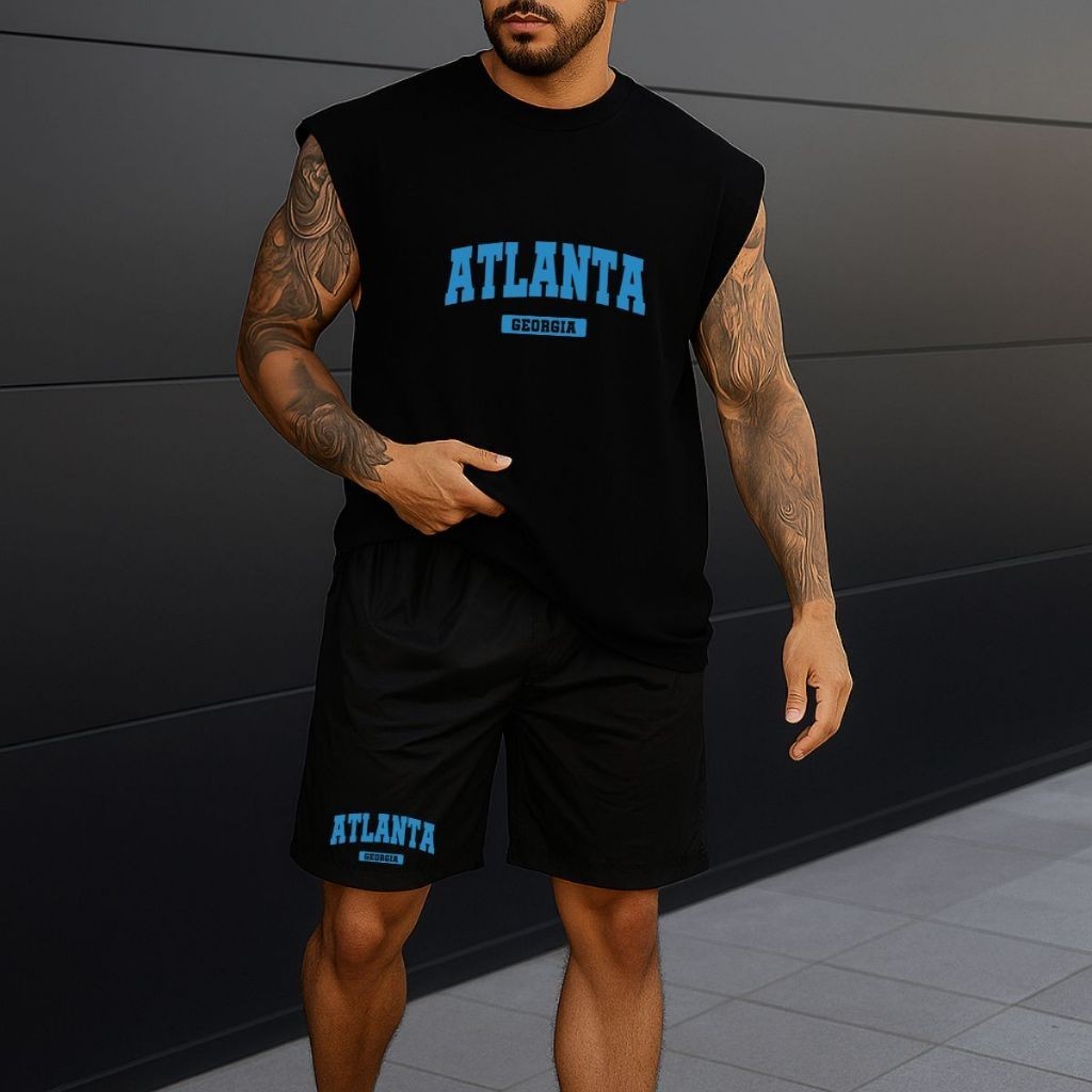 Conjunto Kit Regata Machão E Short Tactel Secagem Rápido Moda Verão StreetWear Confortavel Academi Lazer Lançamento