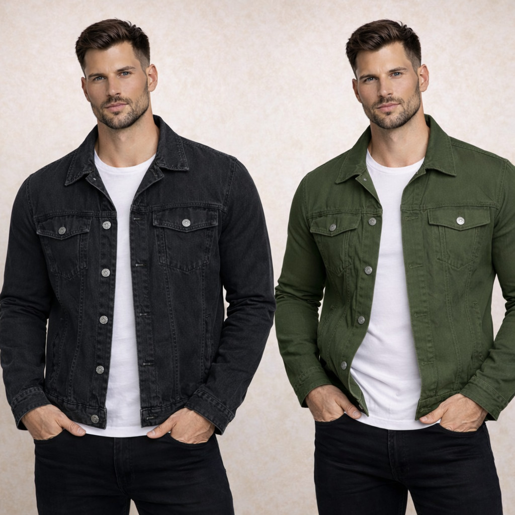 Kit 2 Jaquetas Jeans Masculina Premium Black+ Verde Casual Slim Moda Masculina