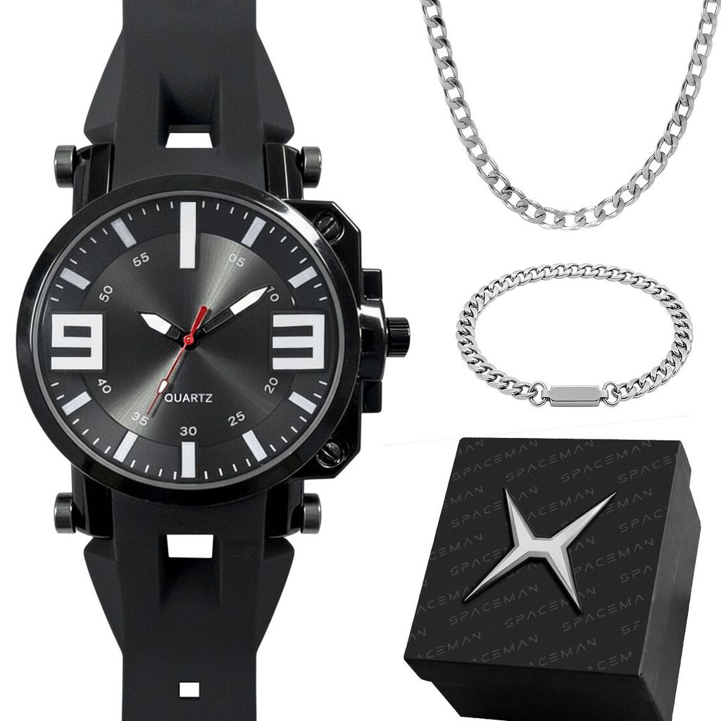 Relogio preto masculino + cordao grumet + pulseira caixa presente esportivo pesado moda grande preto
