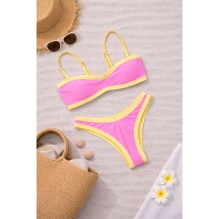 Biquíni Feminino Rosa Top Bicolor Asa Delta Verde Amarelo Bojo Removível e Tecido Resistente Brilhante em Oferta na Shopee