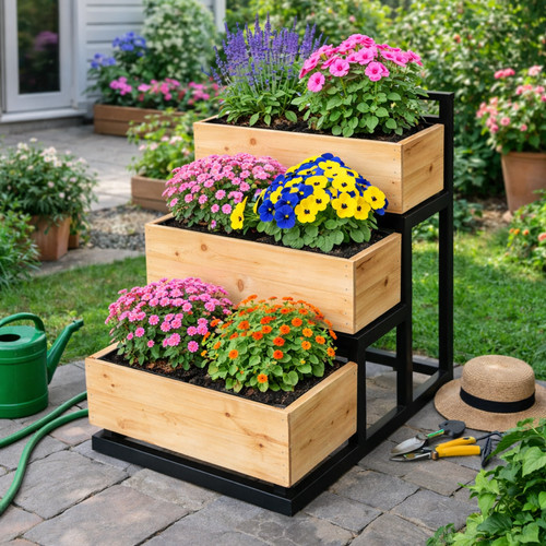 Suporte para Plantas 3 Andares com Cachepots Floreira Jardim Horta 