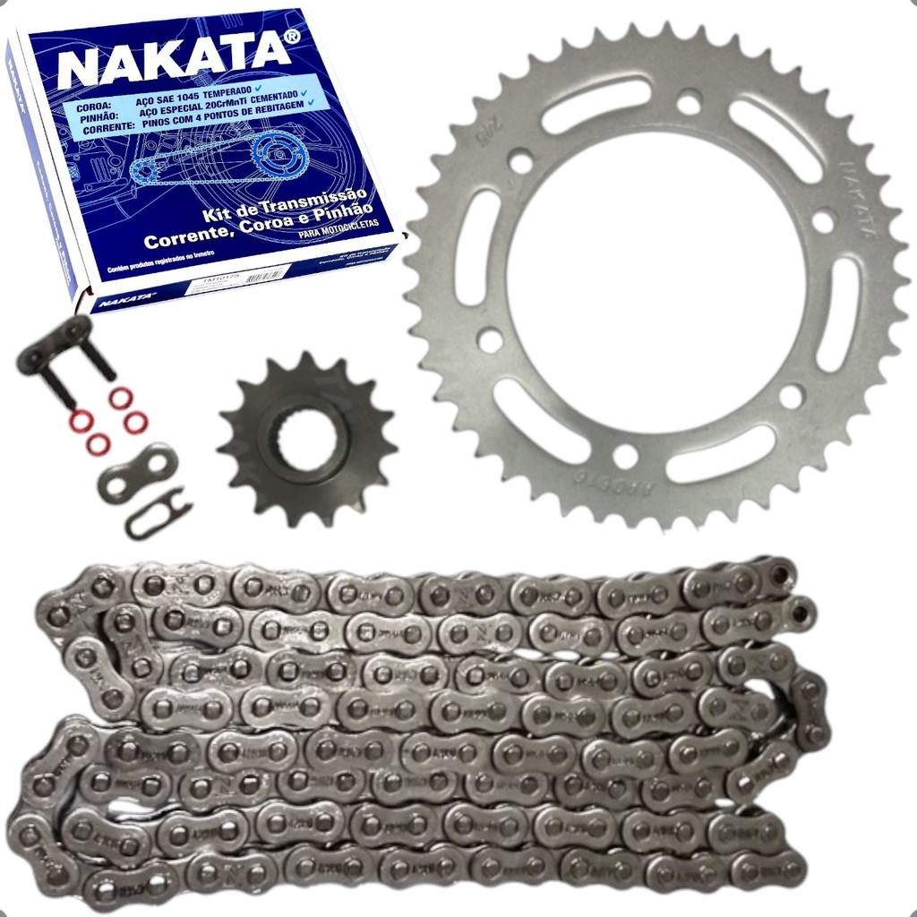 Kit Transmissao Relação Coroa Pinhao Corrente C/ Oring Nakata Yamaha Fazer 250 2005 a 2017