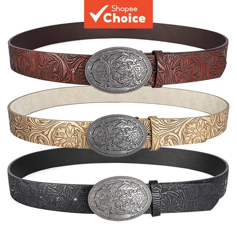 Cinto De Cowboy Ocidental Unissex Estilo Punk Retrô Fivela Gravada Couro Em Relevo Para Jeans Moda