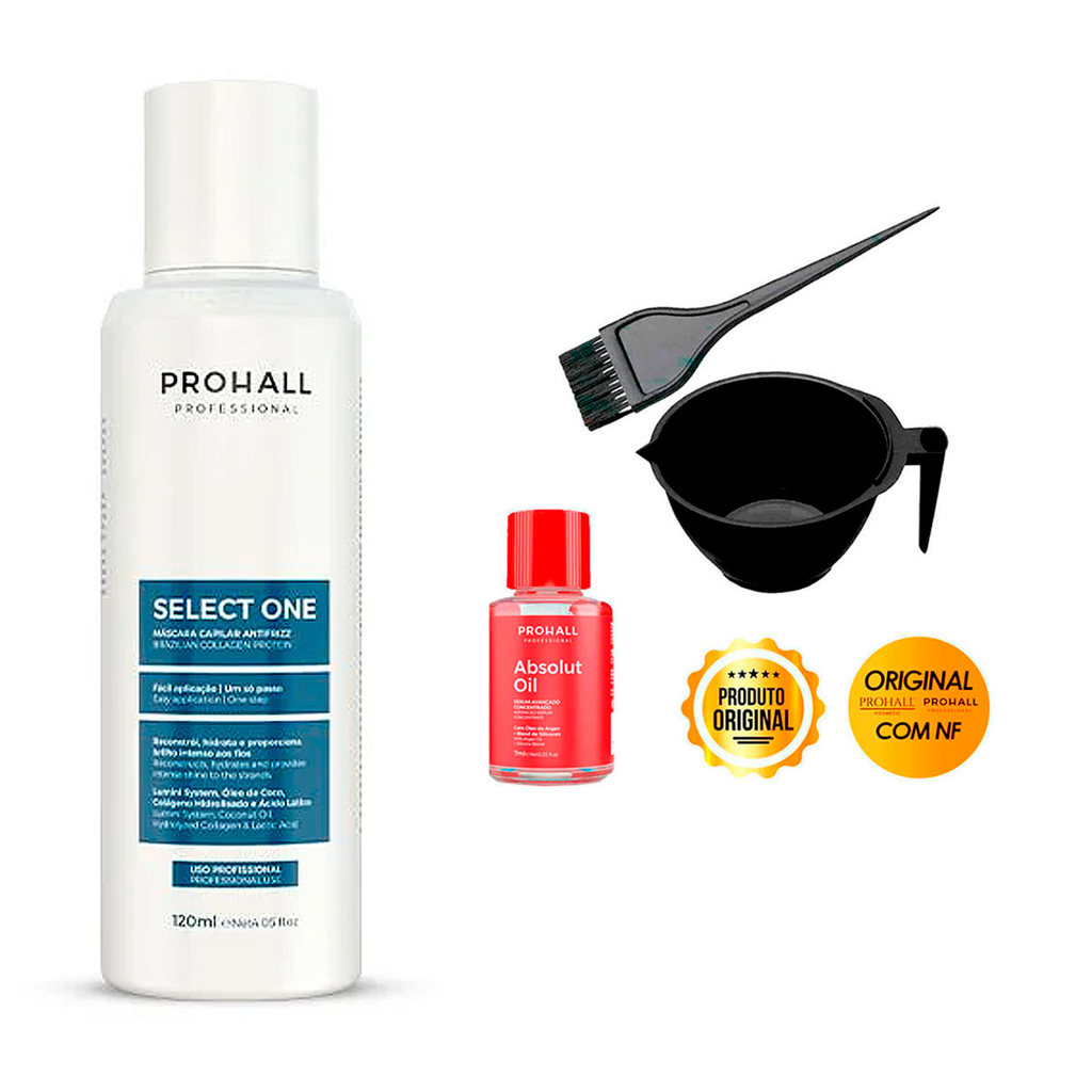 Alisante Select One Prohall 120ml + Cumbuca e Reparador Argan 7ml