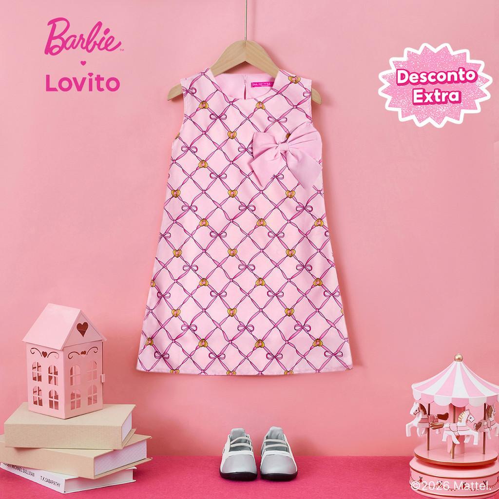 (New arrival) Barbie™ X Lovito Kids  Vestido Rosa Primavera/verão com Laço Fofo para Menina DRBL3PAD003 em Oferta na Shopee