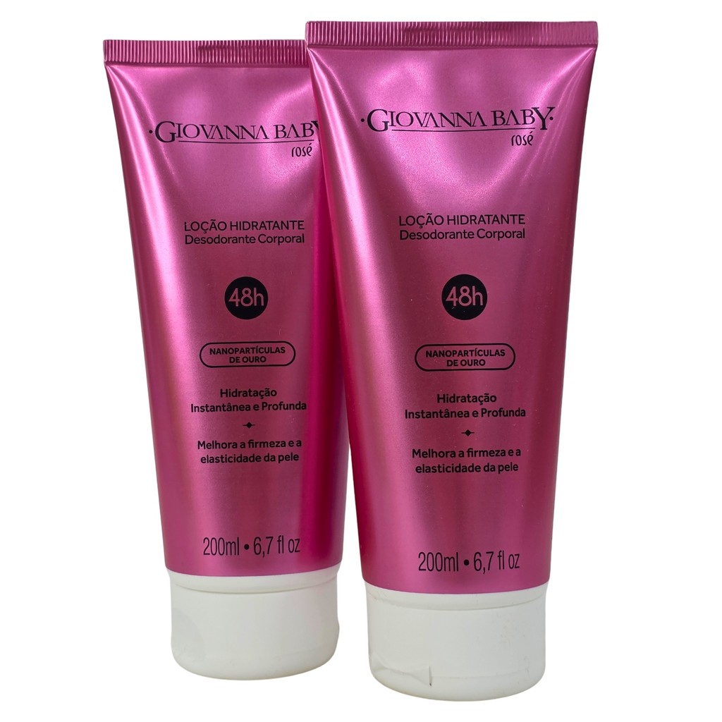 Kit 2 Loção Hidratante Corporal Nanopartículas De Ouro Rosé 48h Vegano Giovanna Baby