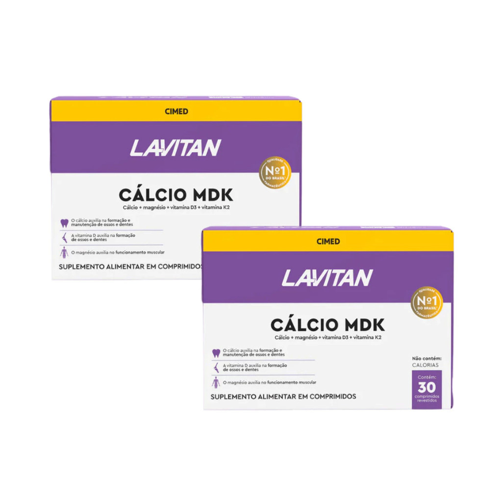 Kit 2 Cálcio MDK 30 Comprimidos Cálcio Magnésio Vitaminas