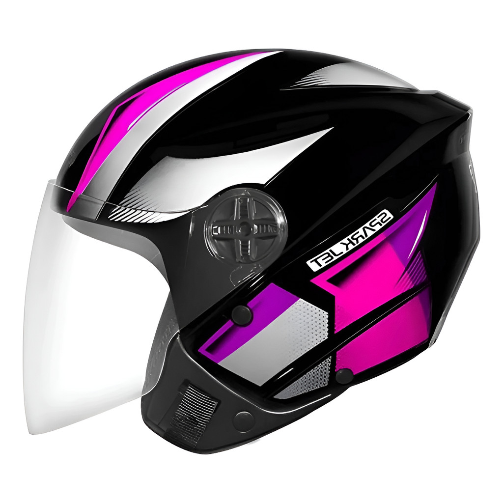 Capacete Aberto Moto Unissex Ebf Spark Jet Square Preto Rosa