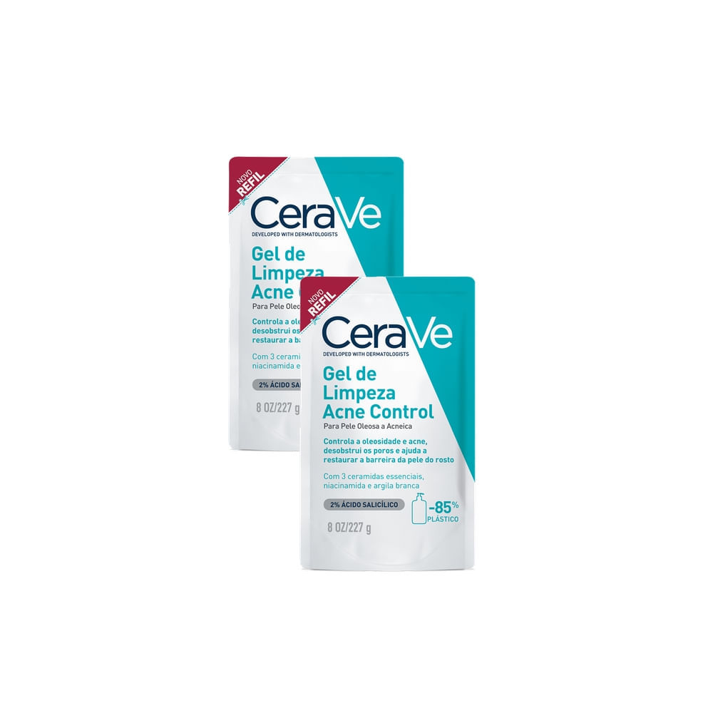 Kit 2 CeraVe Gel de Limpeza Acne Control Refil 227g em Oferta na Shopee