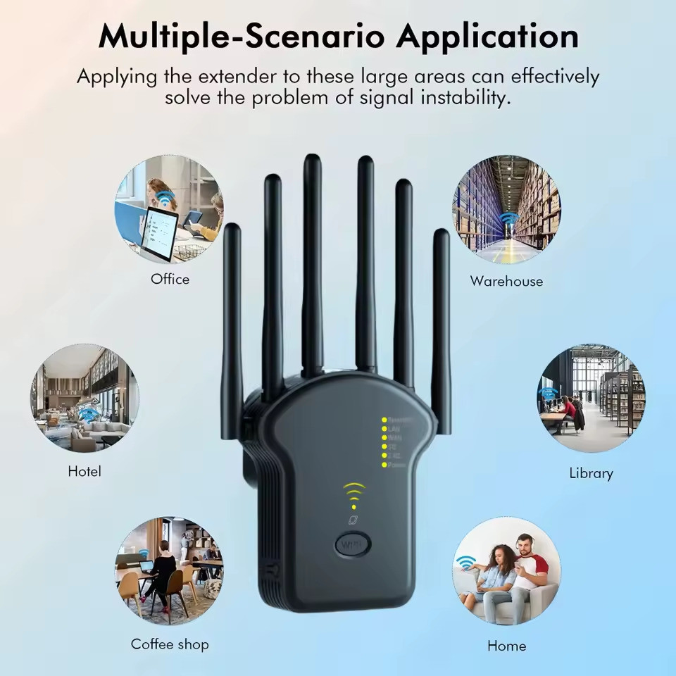 Repetidor Wifi 2800m 6 Antenas Roteador Amplificador De Sinal Modem 1200MBPS — imagem 2 de 2
