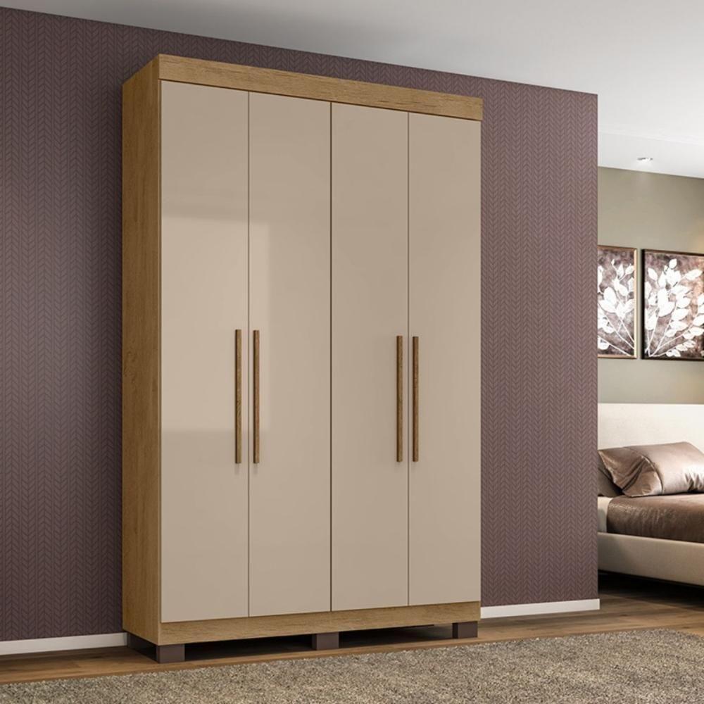 Guarda Roupa Guarda-roupa Bélgica 4 Portas dobradiças metálicas 2 Gavetas Amêndoa Off