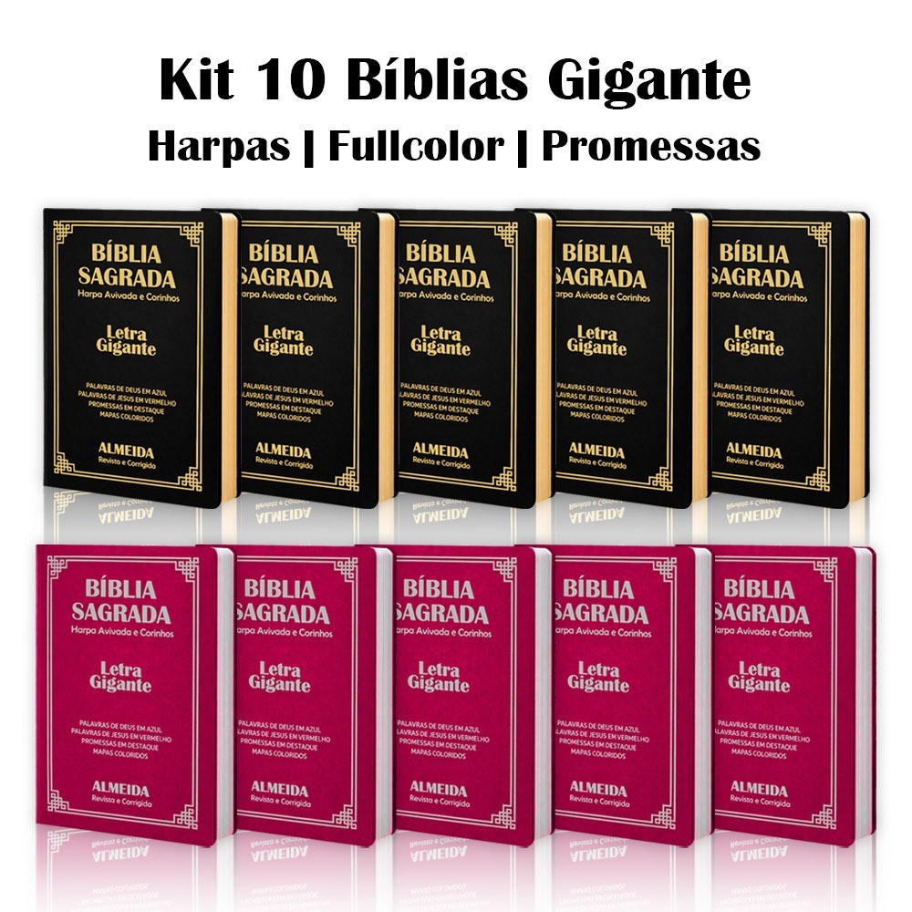 Kit 10 Bíblias Sagrada - Popular | ARC - João Ferreira de Almeida - Gigante Preta e Pink - com Harpas e Corinhos em Oferta na Shopee