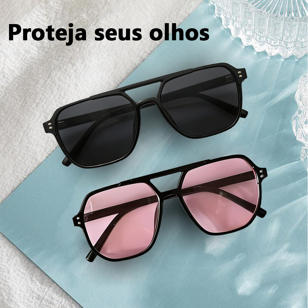 Retro Duplo Feixe De Metal Óculos De Sol Para Mulheres Moda Masculina Grande Quadro Quadrado Ao Ar Livre Tons Resistênci