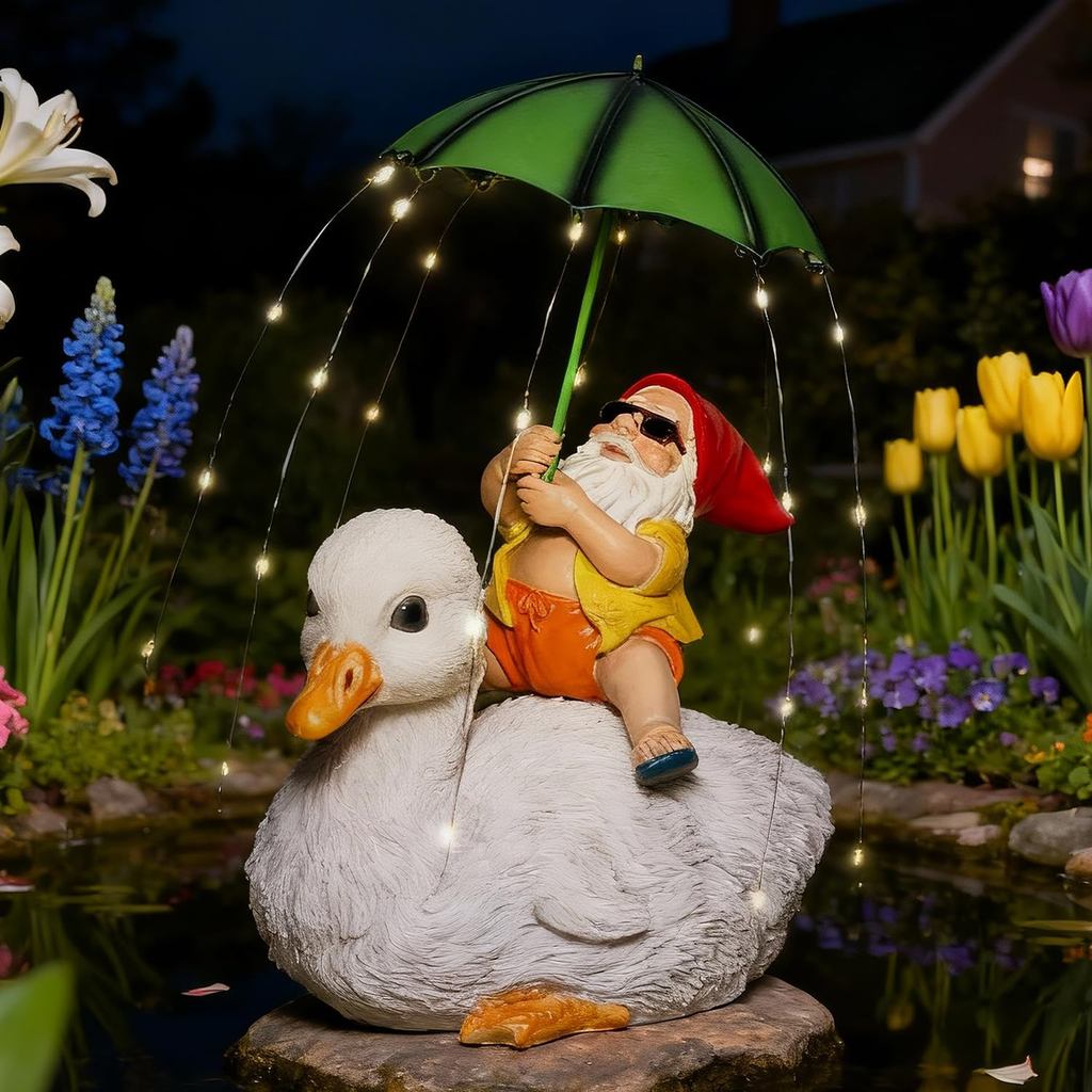 Decorações Divertidas de Gnomos de Jardim em Forma de Ganso com Luzes Solares para Esculturas de Jardim ao Ar Livre