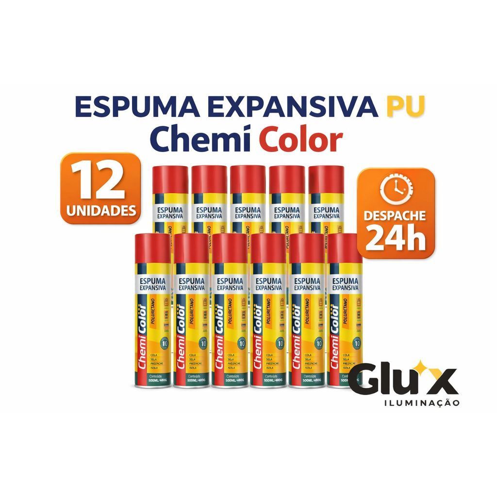 12 Unidades Espuma Expansiva 500ml CHEMICOLOR Uso Geral Vedação Portas Janelas Ar Condicionado e Buracos Preço deAtacado