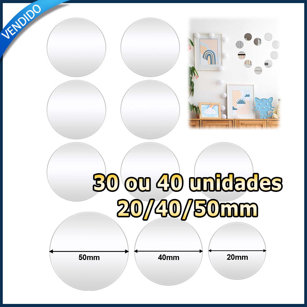 Kit 30/40 Espelho acrílico espelho redondo autoadesivo espelho de parede para quartos e academias domésticas