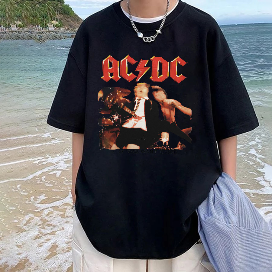Camiseta Masculina Moderna Estampa AC DC If You Want Blood Atemporal Estilosa Premium