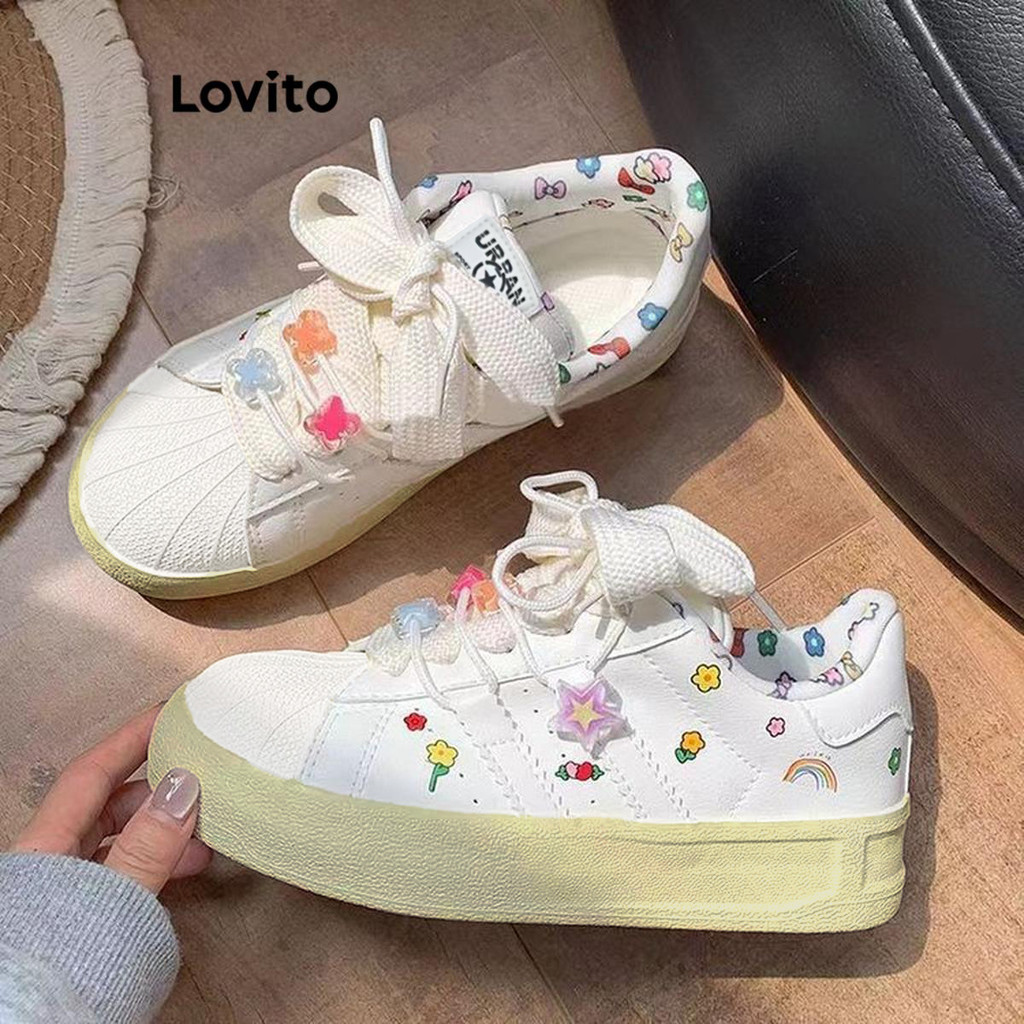 Lovito Tênis casual liso para mulheres LFA42458