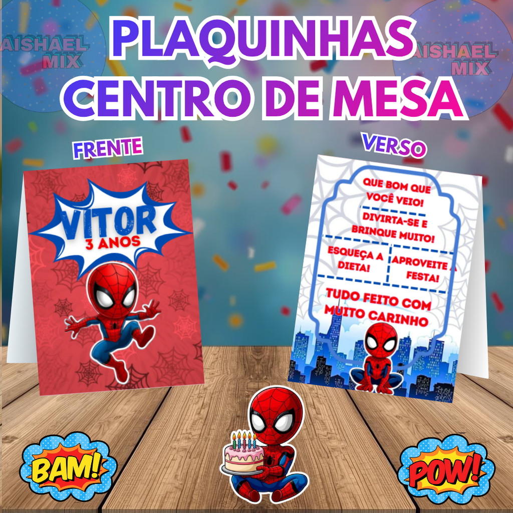 Plaquinha de Agradecimento Homem Aranha Baby Centro de Mesa Cha Revelaçao,Casamento e Aniversario Infantil