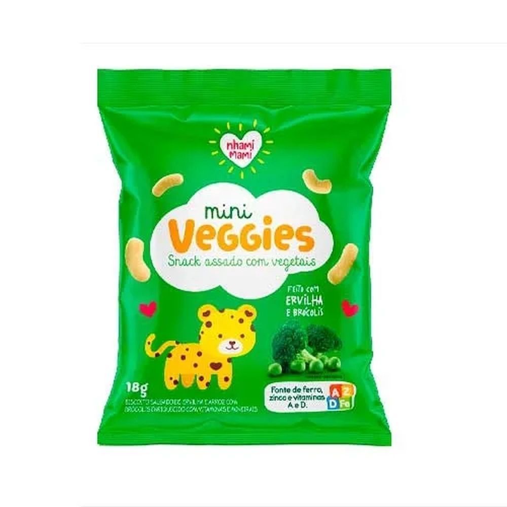 Biscoito Nhami Mami Mini Veggie Snack Ervilha e Brócolis 18g em Oferta na Shopee