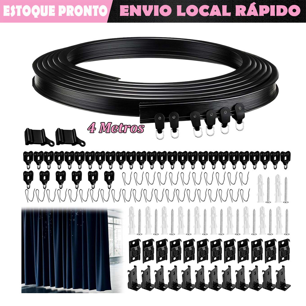 4 metros Trilho Para Cortina De Teto Kit Para Com Acessórios De Instalação Para Janelas Cortinas Chuveiro RV Preto