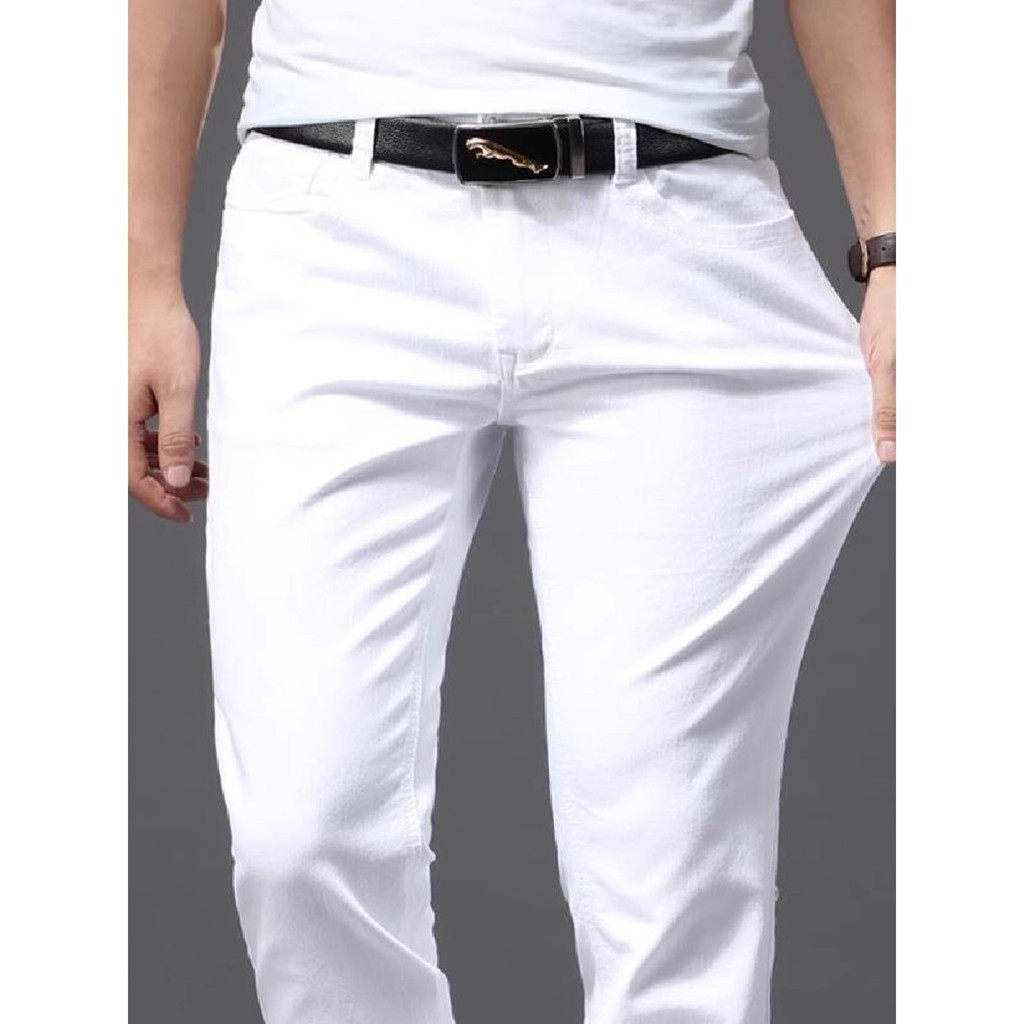 Calças Jeans masculinas calças brancas magro-ajuste calças magras Casual estilo fino 2025 novo estilo Jeans All-match ca