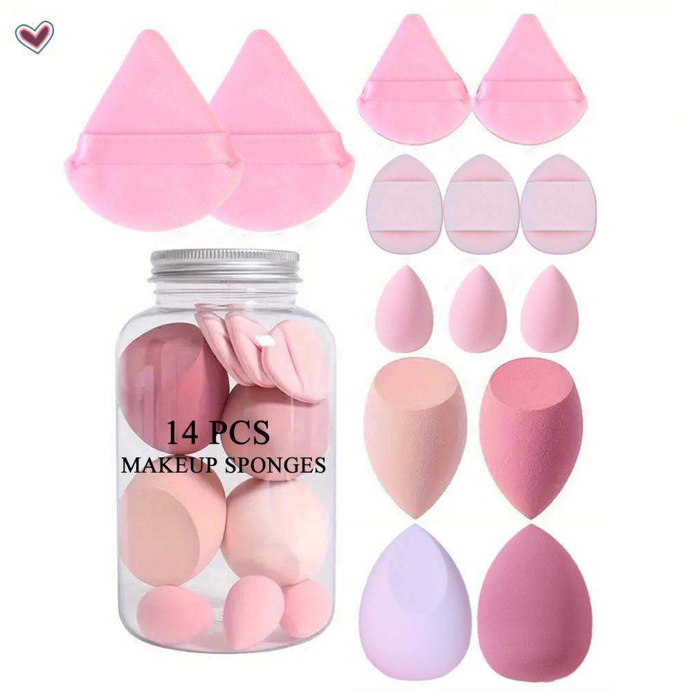 Conjunto De Esponja De Maquiagem Macia De 14 Peças Com Caixa De Armazenamento Para Acabamento Impecável