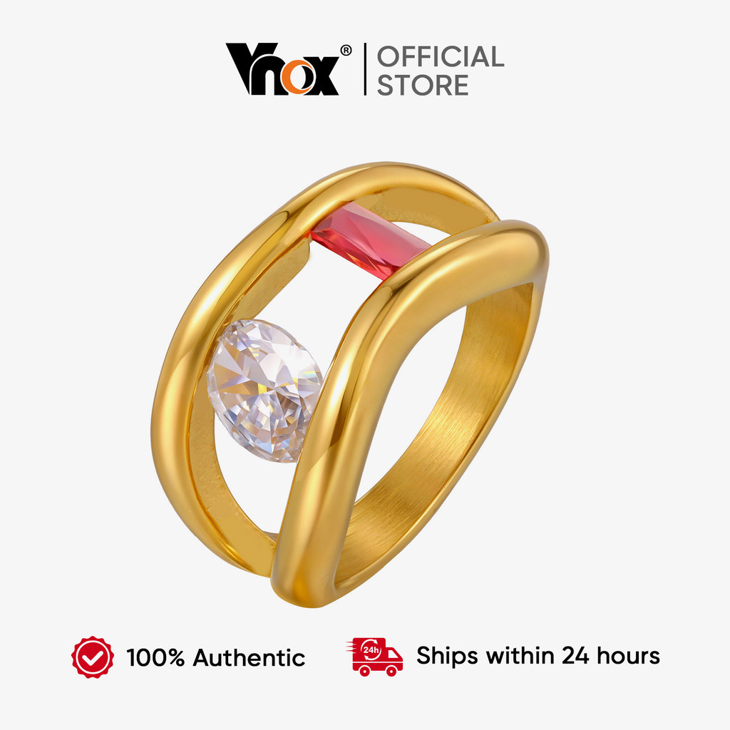 Anéis De Zircônia Cúbica Vnox Com Pedras Multicoloridas , Joias Resistentes De Aço Titânio Para Mulheres em Oferta na Shopee