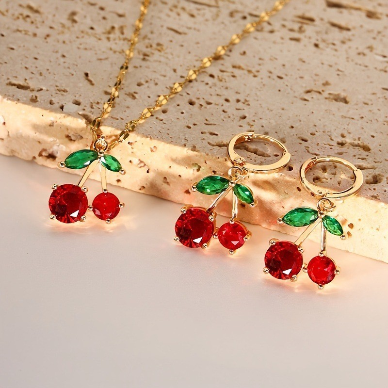 Conjunto Kit Colar e Brinco Cereja Feminino - Dourado