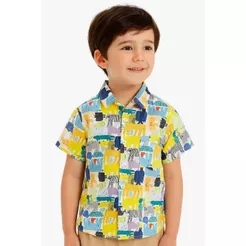 Camisa Infantil Estampada com Botões e Gola Clássica Meninos