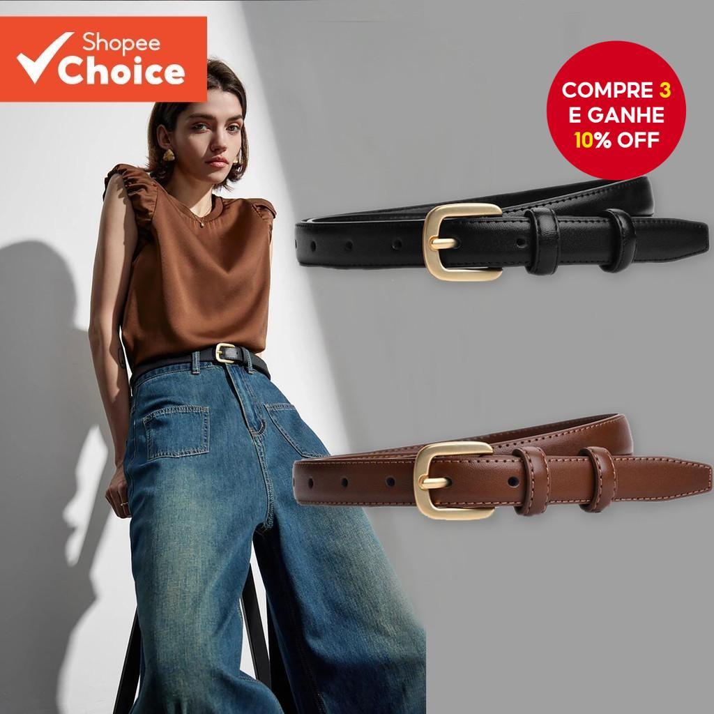 Cinto De Couro Feminino Estilo Coreano , Alça Fina Com Fivela De Pino De Liga Para Calças ...