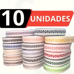 Kit 10 Rolo Passa Fita 10m Zig Zag Diversas Cores