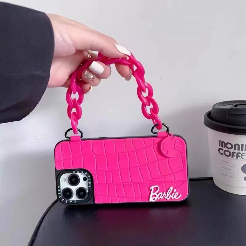 Capinha Barbie Rosa Pulseira Para Iphone 13 Normal Caso Apple 11 12 13 14 15 16 17 (Incluído Pro Max/Plus)  Proteção