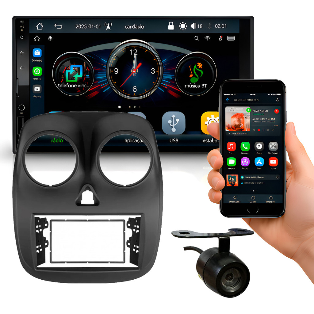 KIT CENTRAL MULTIMIDIA ROADSTAR 7 POL RS7007BR CARPLAY FIAT PALIO ATTRACTIVE 2012 A 2017