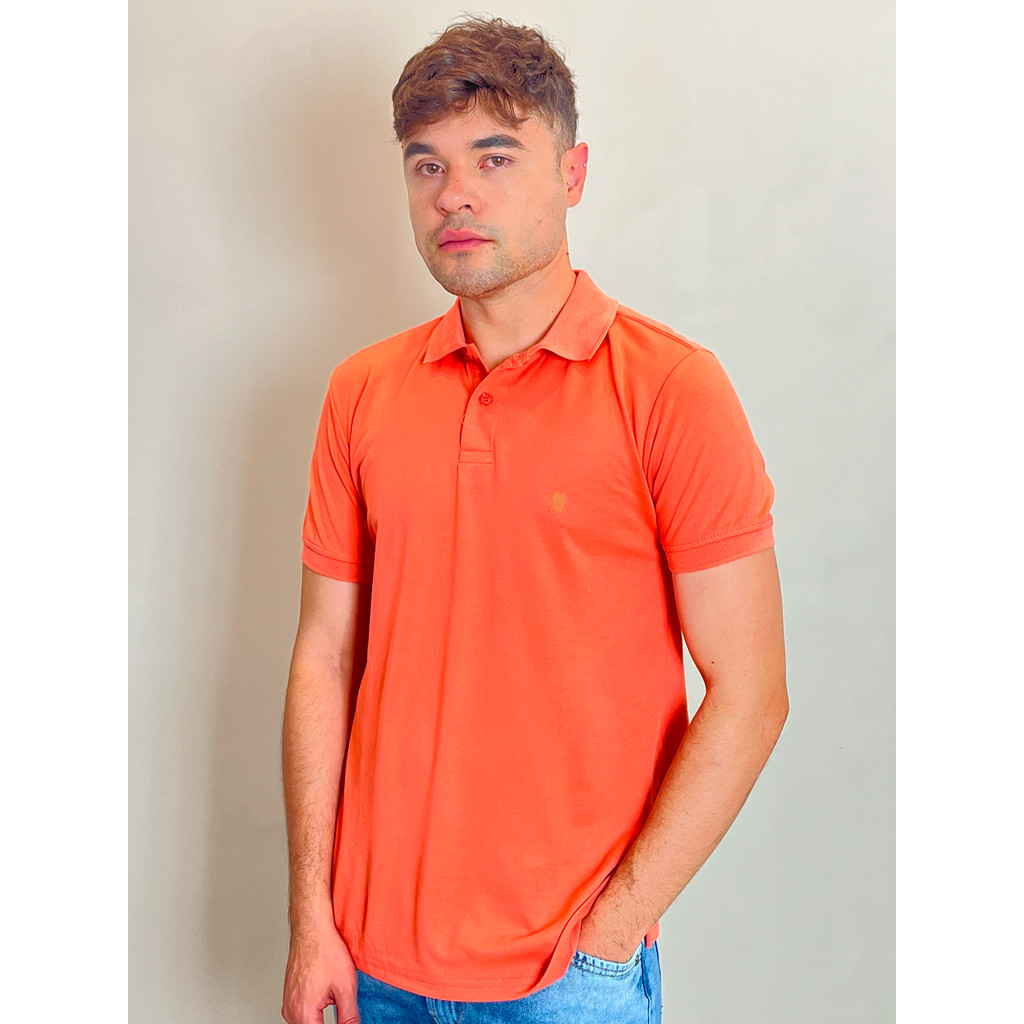 Polo Masculina Piquet Com Botões Polo Wear Laranja Médio