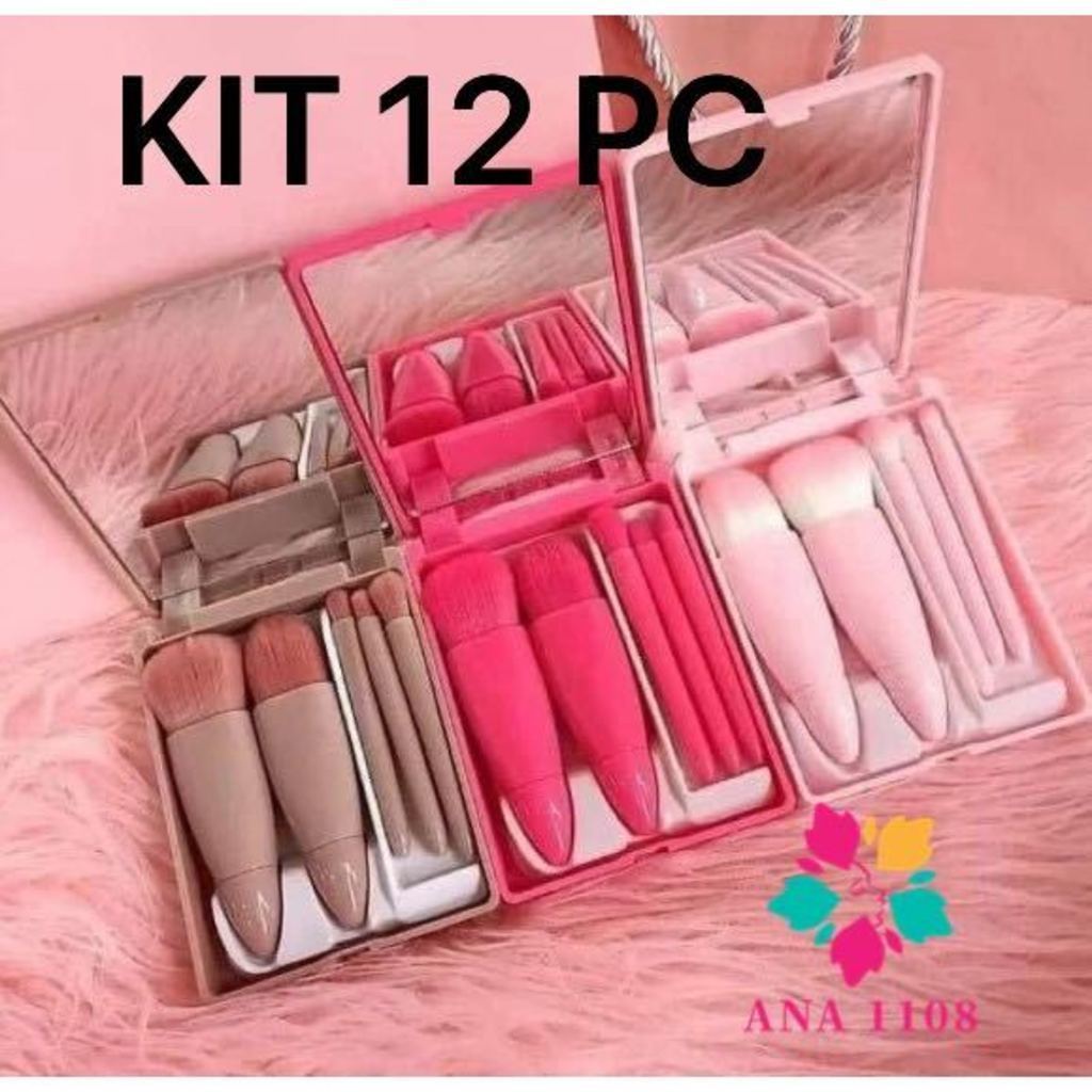 ANA1108 KIT 12PCS Mini Espelho De Maquiagem Portátil Com 5 Pcs Pincéis De Maquiagem Lupa Mão Segurar Bolso Dobrável