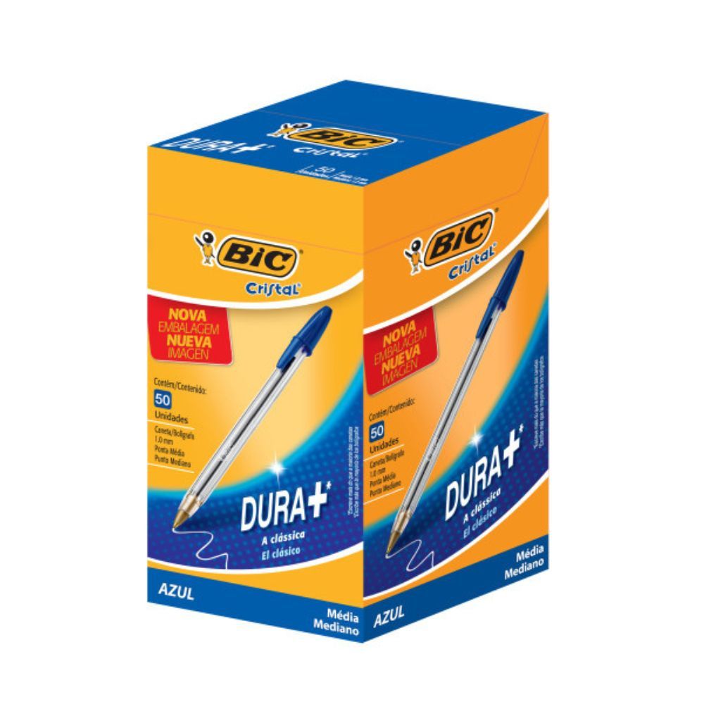 Caneta Esferográfica BIC Escrita Média Cristal Dura+, Azul, Caixa 50 UN - 835205 em Oferta na Shopee