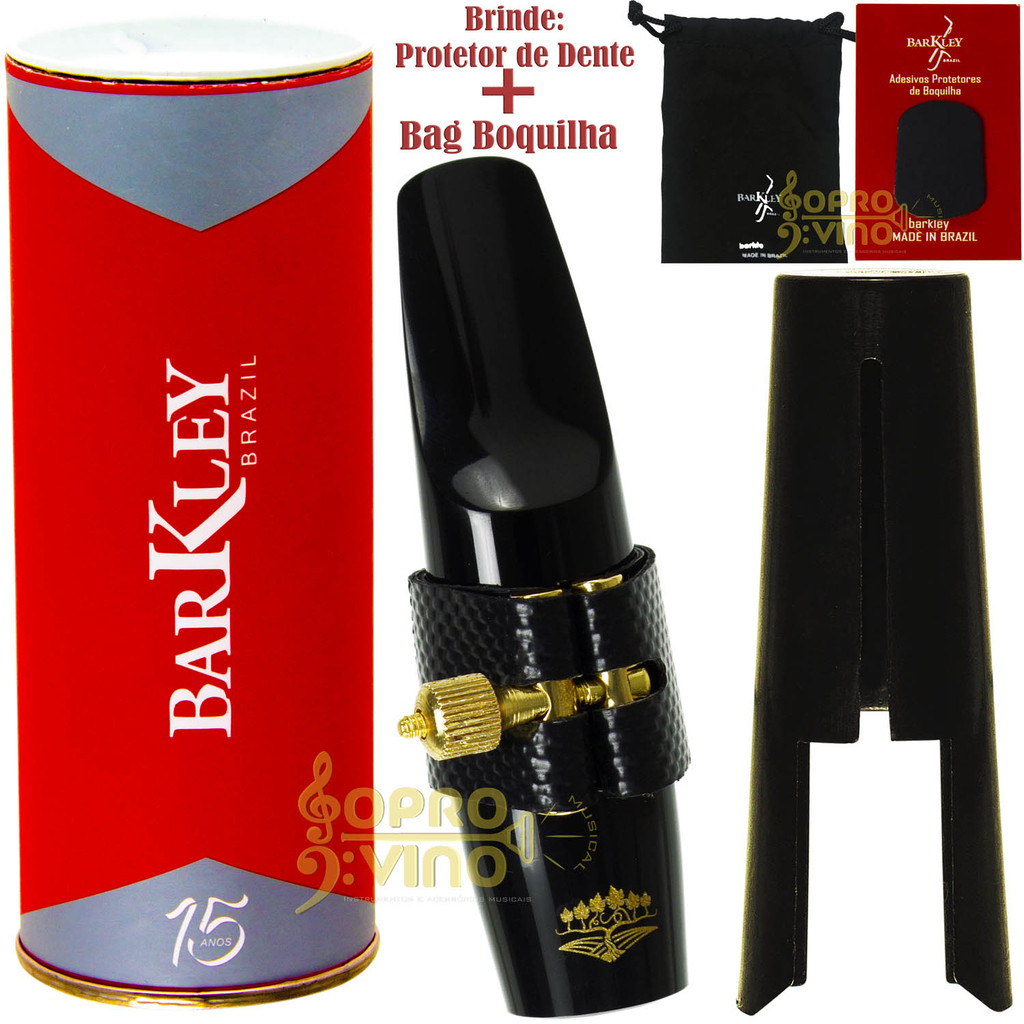 Boquilha Sax Tenor Barkley Pnoir 5 Completa Som Erudito + Bag + Protetor Dente