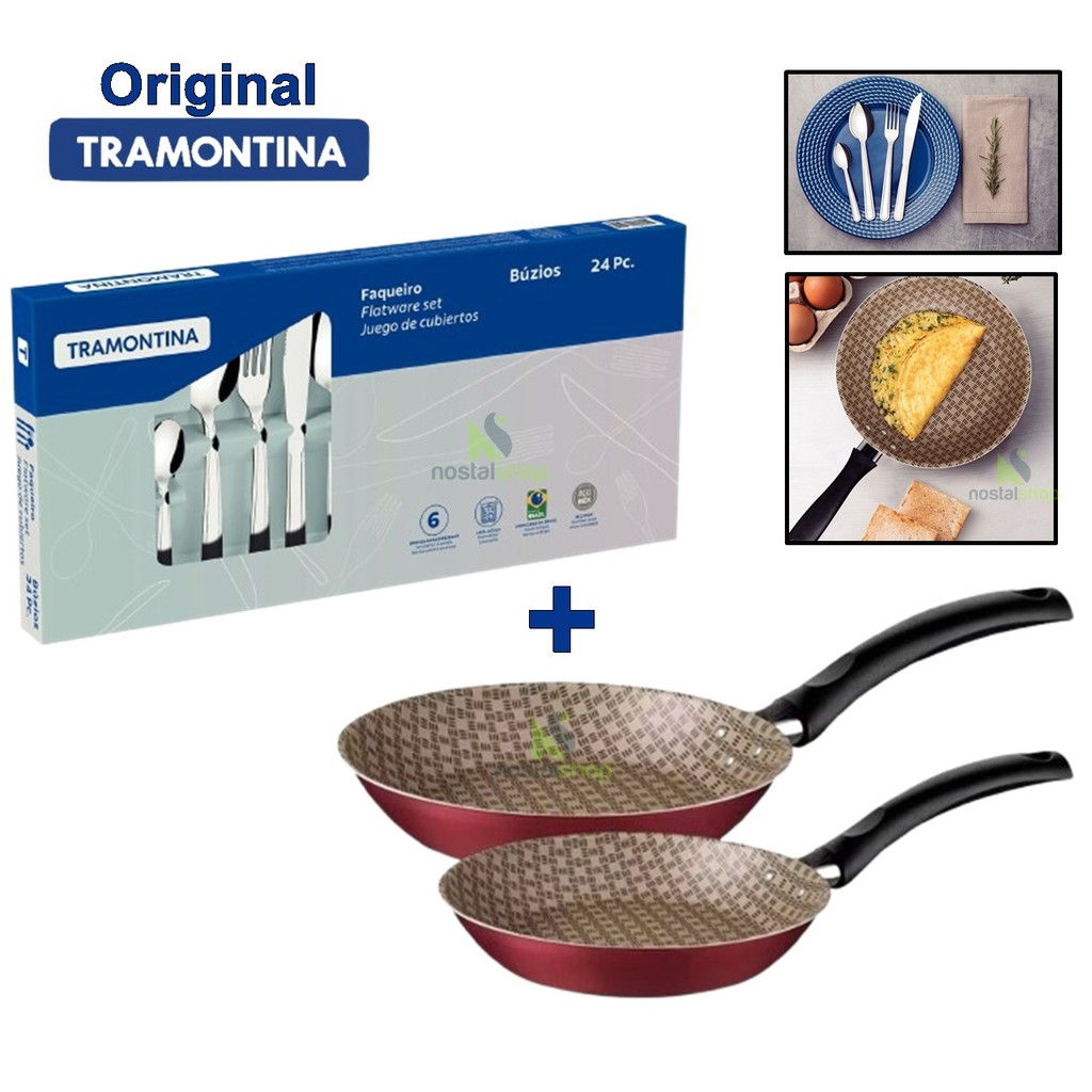 Kit Faqueiro Tramontina 24 peças Búzios Frigideira Tramontina Antiaderente Turin Frigideira Wok em Oferta na Shopee