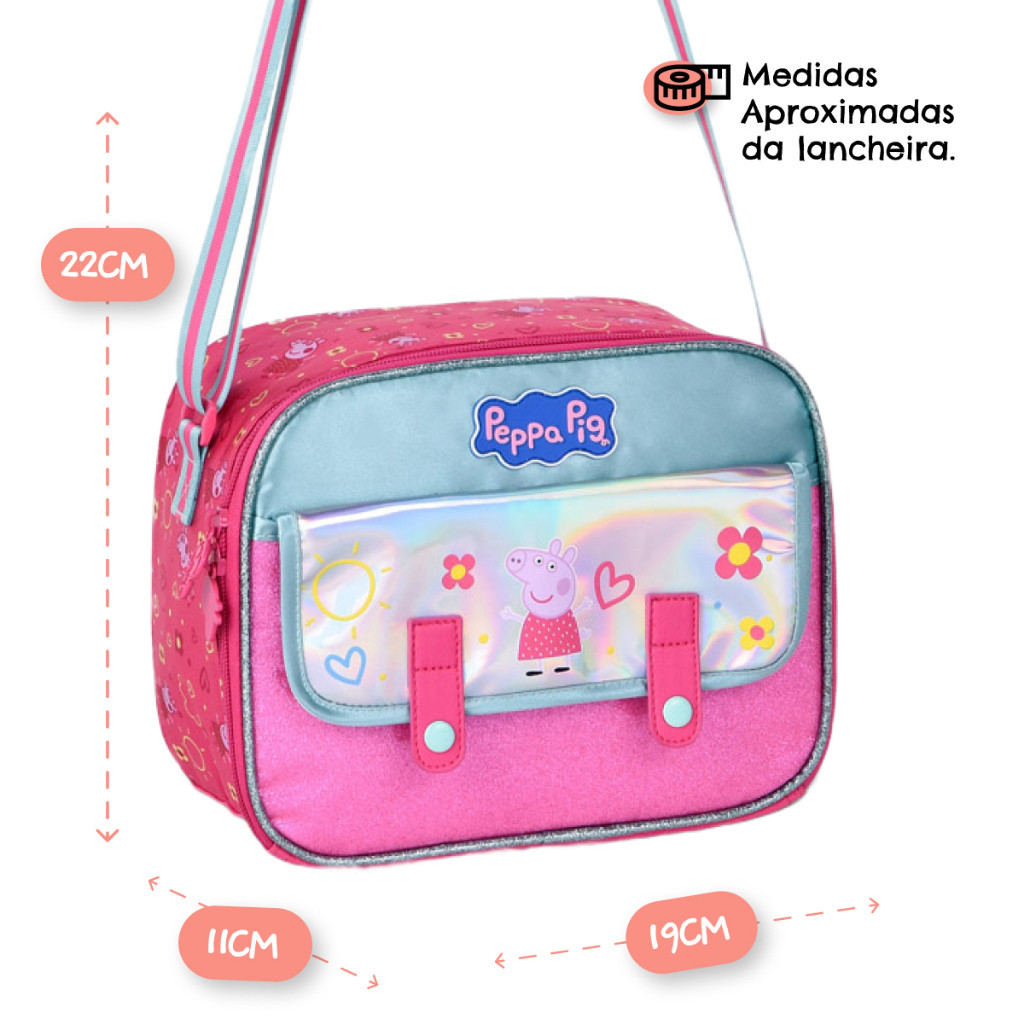 Lancheira térmica Peppa Pig Infantil Acabamento Holográfico e Alças Ajustáveis Clio — imagem 2 de 2