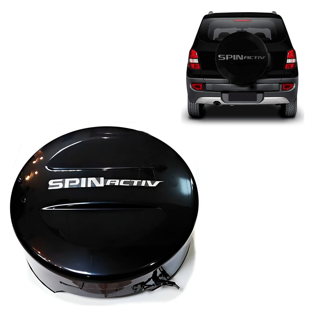 Capa De Estepe Rígida Com Cadeado Para Chevrolet  Spin Activ  2011 Até 2021 Aro 16/17/18 Cor Preto Carbon Fla